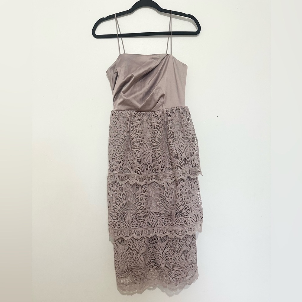 ASOS DESIGN tiered guipre lace midi dress with satin drape top size 4